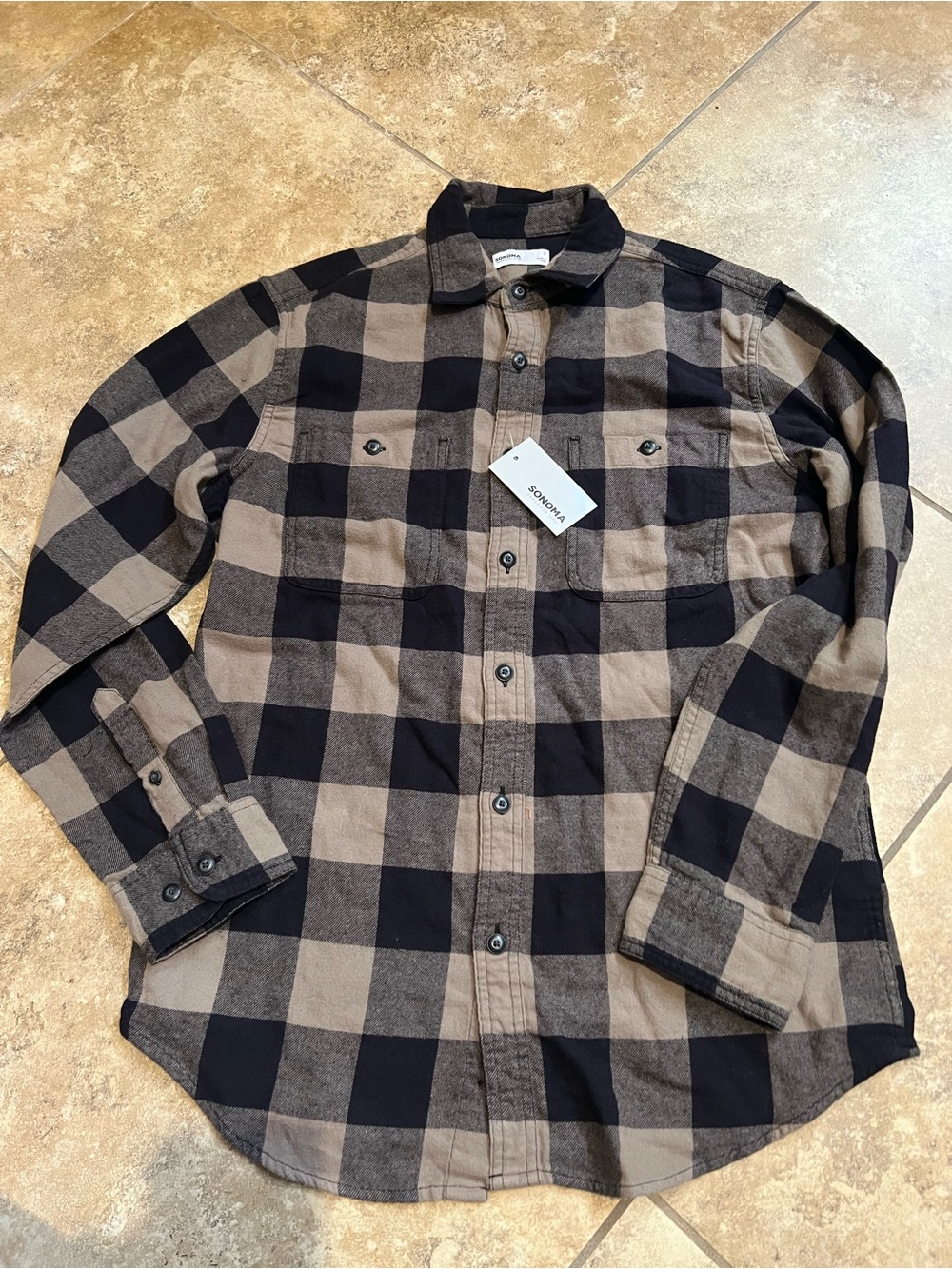 Sonoma Black and Brown Plaid Button-Up Shirt